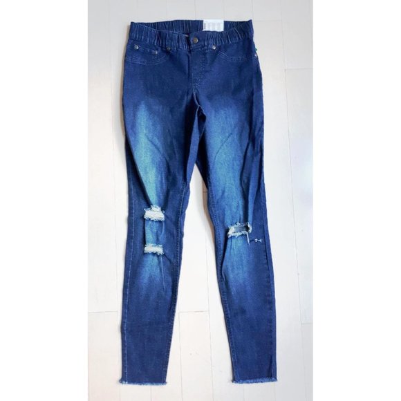 HUE Leggings U17590 Denim Blue Ripped Torn Distress Slim INK WASH Blue ( S ) - Picture 1 of 2